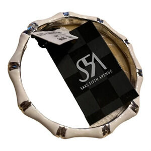 SAKS FIFTH AVENUE Bamboo Style Hinged Bracelet White and Silver Boho NEW NWT